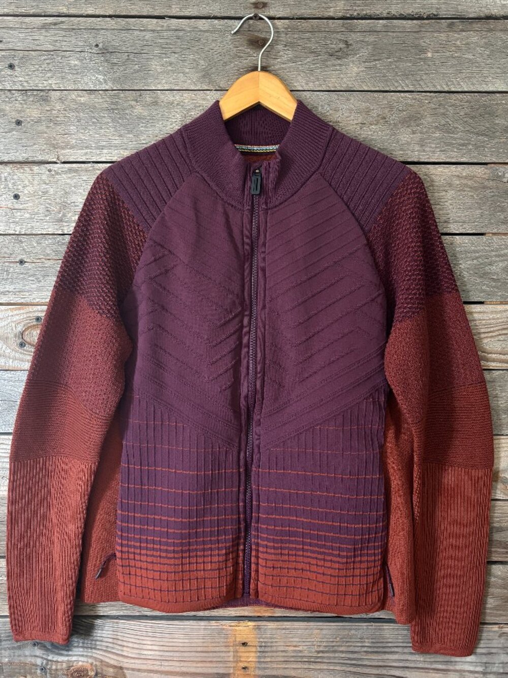 Smartwool Purple & Orange Wool Blend Full Zip Jacket with Pockets - Size L